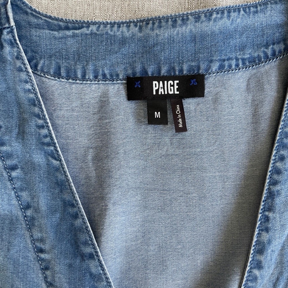Paige Kendry Denim Wrap Ruffle Dress Juno Chambray Western Boho Womens M Blue - Picture 7 of 16